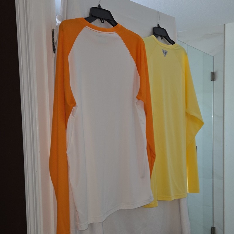Columbia Omni-Shade Sun Protection Mens L/G Long Sleeve Crew Tee White/Orange -2 gallery