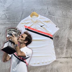 Rare Nike Roger Federer 2018 Australian Open Henley Polo Shirt White Size S RF