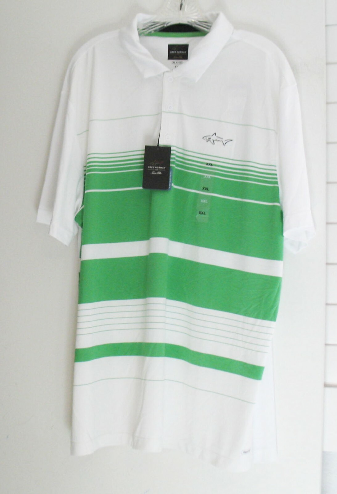Greg Norman Tasso Elba Mens Embossed Stripe Polo Shirt Green Meadow Sz L - NWT gallery