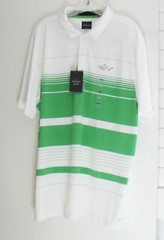 Greg Norman Tasso Elba Mens Embossed Stripe Polo Shirt Green Meadow Sz L – NWT