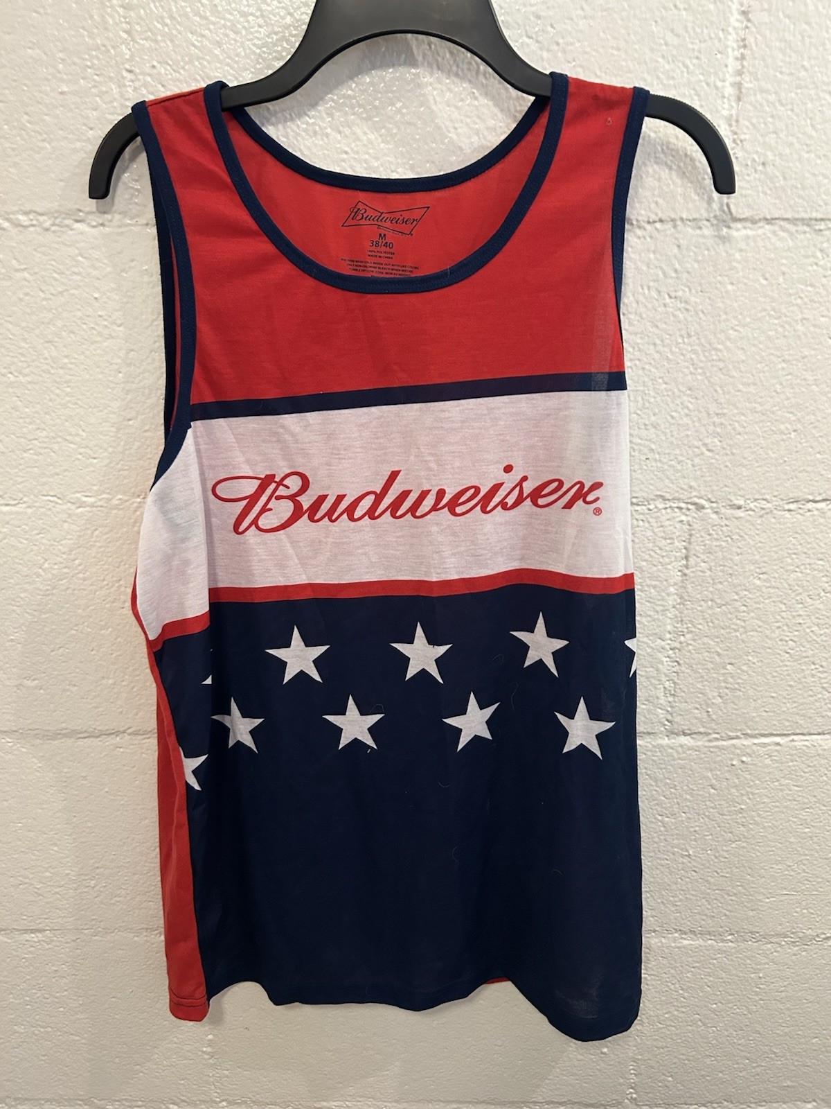 Anheuser-Busch Budweiser Beer Red White & Blue American Flag USA Tank Top Tshirt gallery