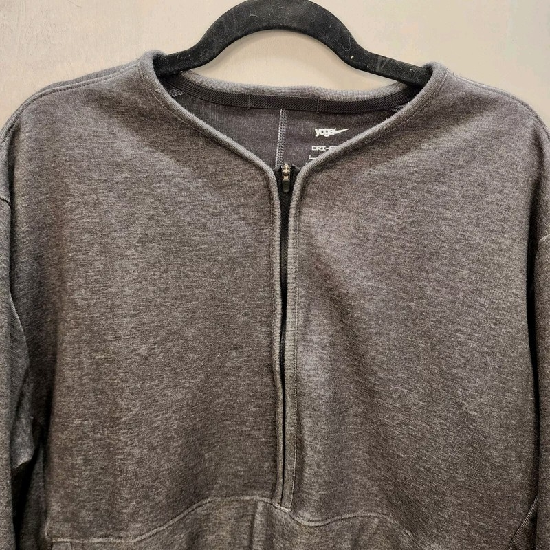 Nike Men's Pullover Large Gray Yoga 1/2 Zip Thumb Holes Dri-Fit Kangaroo Pockets gallery