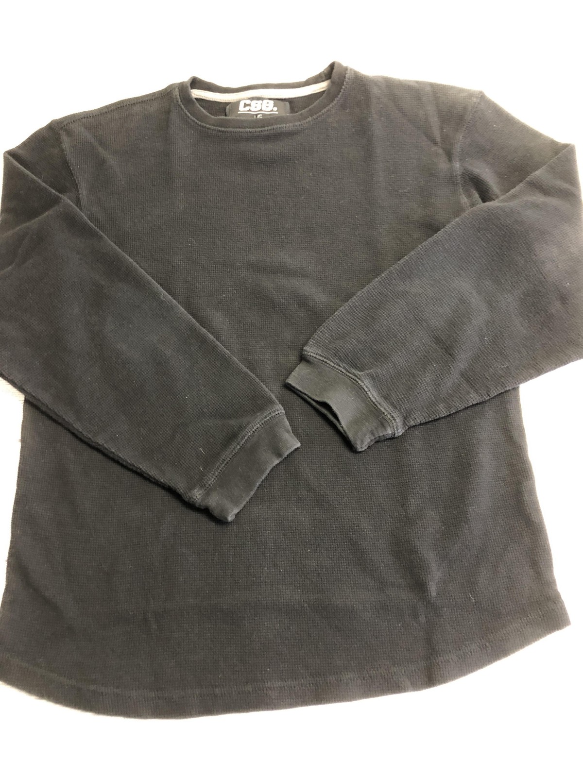 CSG Shirt Youth Large Black Thermal Waffle Knit Long Sleeve Cotton Crewneck gallery