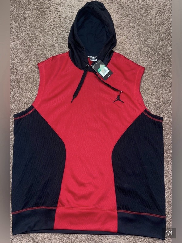 Jordan Red and Black Sleeveless Hooded Basketball Top gallery