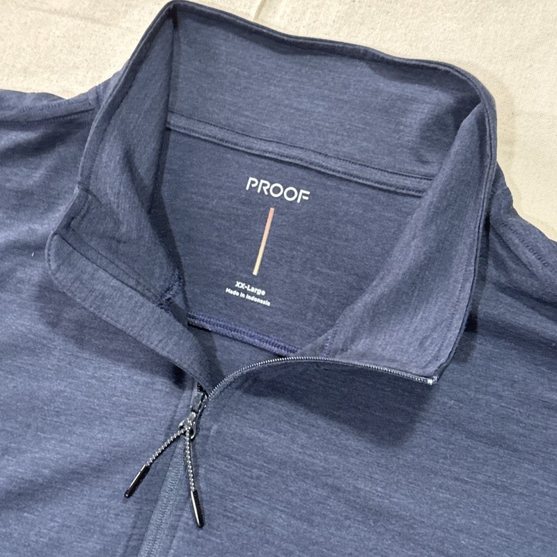 PROOF 72 Hour Merino Wool Blend UPF Pullover Men’s XXL 1/4 Zip Collar Navy Blue gallery