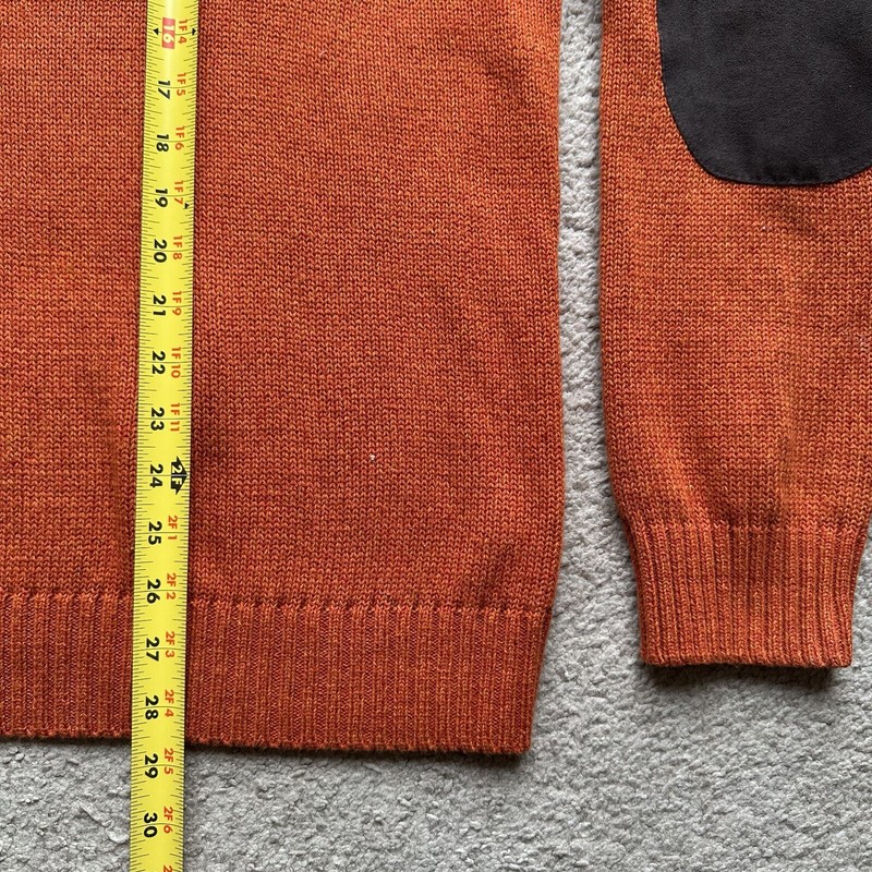 Chaps Sweater Mens XL 1/4 Button Mock Neck Long Sleeve Elbow Pads Orange gallery