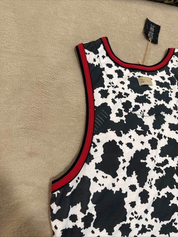 Entree LS Men’s Large Tank Top Red Black White Animal Cow Print gallery