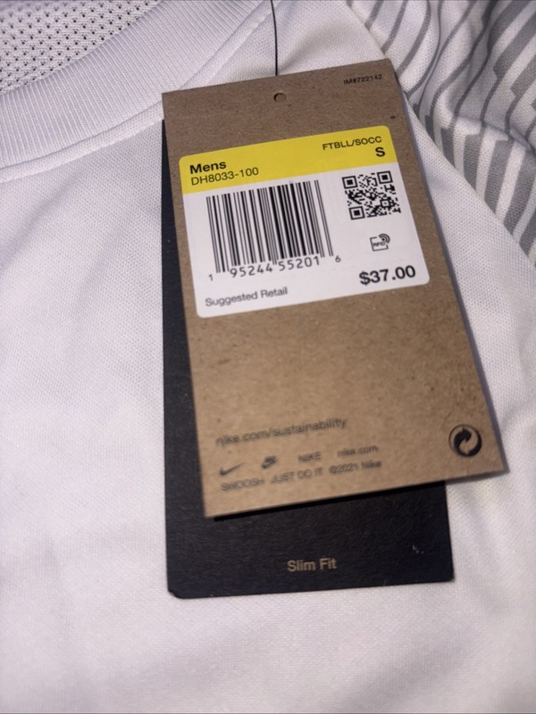 Nike Dri-FIT Academy Soccer Performance Sz S Slim Fit Jersey L White DH8033-100 gallery