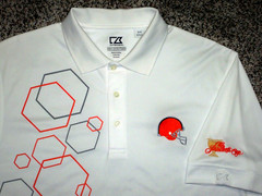 NWOT Men’s CUTTER & BUCK Drytec Polo M WHITE w/Design & Golf Logo w/BROWNS Logo