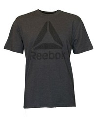 Reebok Mens Gray Elephant Texture Delta Logo Black Athletic Performance Shirt