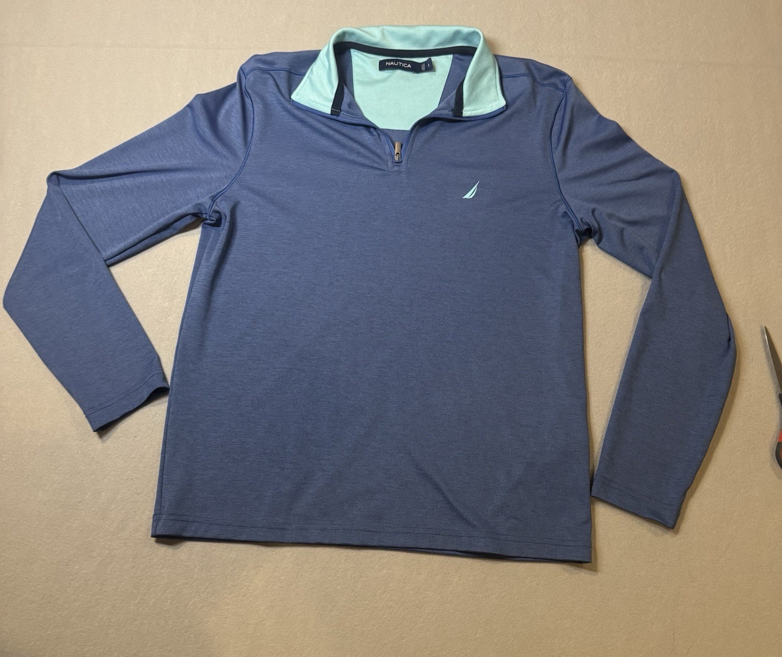 Nautica 1/4 Zip Mock Neck Logo Pullover Polyester Blue Green Men S gallery
