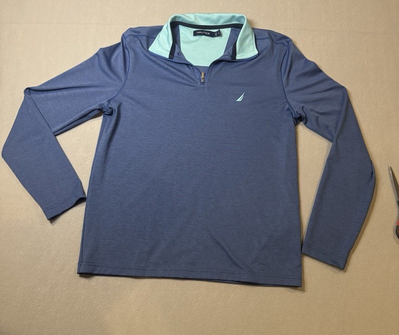 Nautica 1/4 Zip Mock Neck Logo Pullover Polyester Blue Green Men S gallery