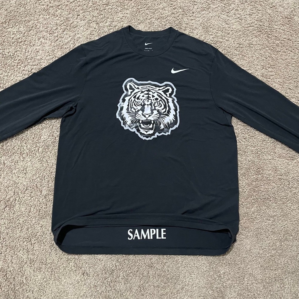 Nike Tigers Shirt Mens Large Black Snarling Tiger Long Sleeve Dri-Fit SAMPLE