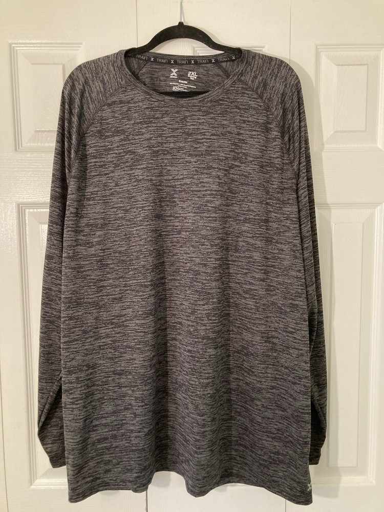 Xersion Train EverAir Long Sleeve Tee Breathable Quick-Dri Gray Black Mens 2XLT