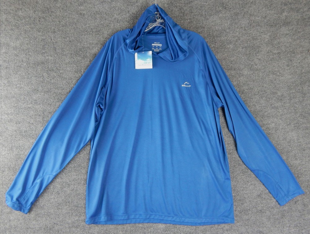 Willit Sun Protection Hoodie Shirt Mens 2XL BLUE UPF 50+ Long Sleeve Layer NWT