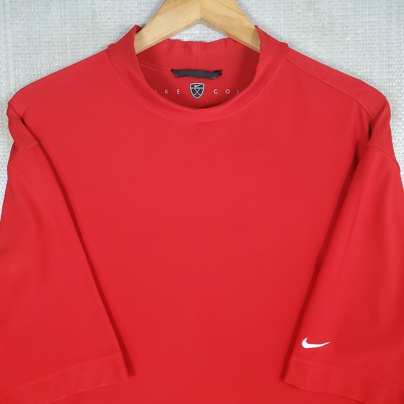 VTG NIKE GOLF Size Large Mens 1/2 Sleeve Tiger Sunday Red Mock Neck Polo Shirt gallery