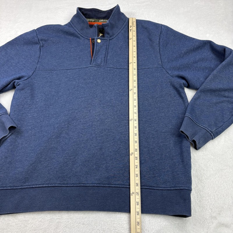 Orvis Pullover Mens XL Blue Mock Neck 1/4 Zip Fleece Relaxed Fit Stand Up Collar gallery