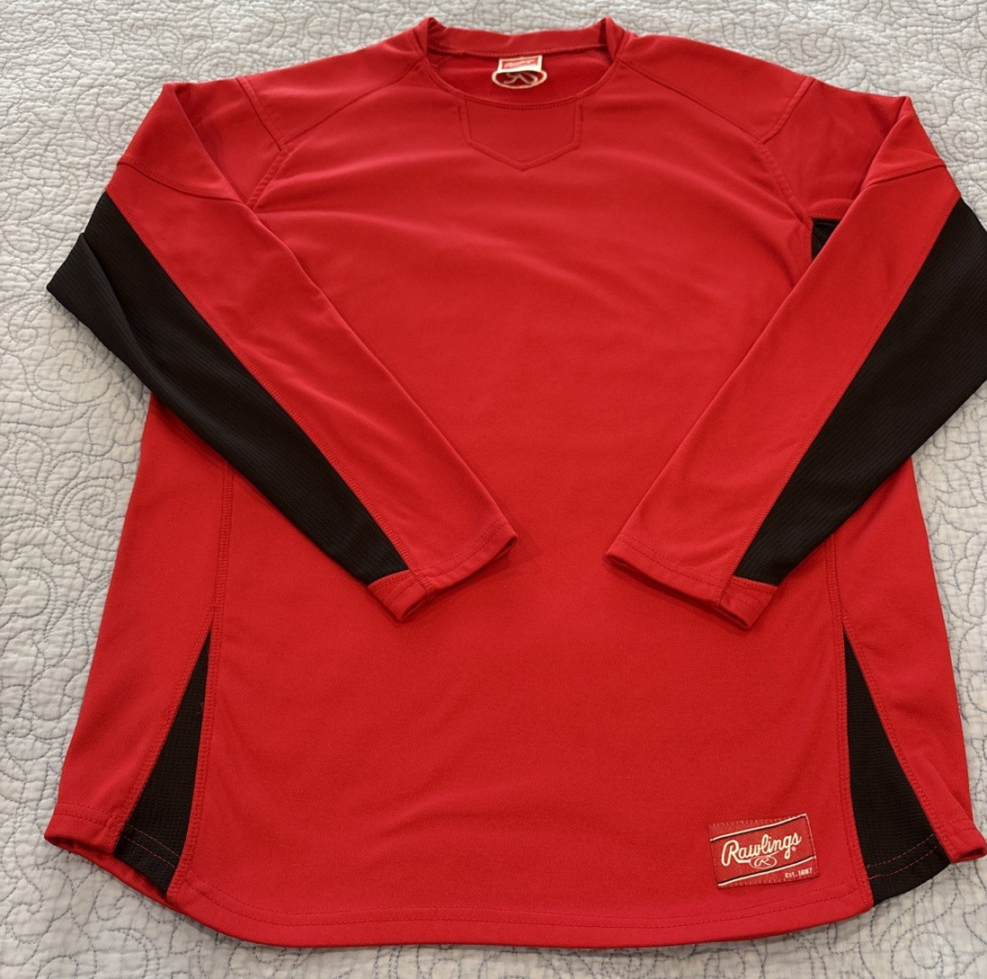 Rawlings Fleece Pullover Men’s Medium Red Baseball Softball Warm-Up Shirt gallery