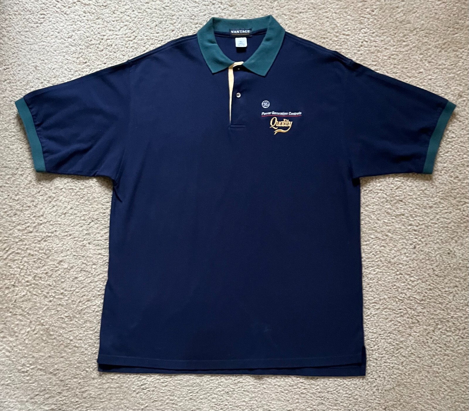Vantage GE General Electric Logo Navy Blue Color Block Golf Polo Shirt Mens XL gallery