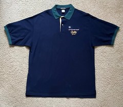 Vantage GE General Electric Logo Navy Blue Color Block Golf Polo Shirt Mens XL