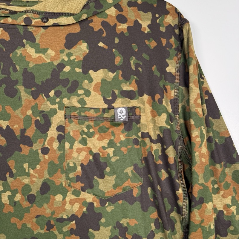 Zero Foxtrot Mens Small Camo Long Sleeve Performance Hoodie Shirt Pocket Logo gallery