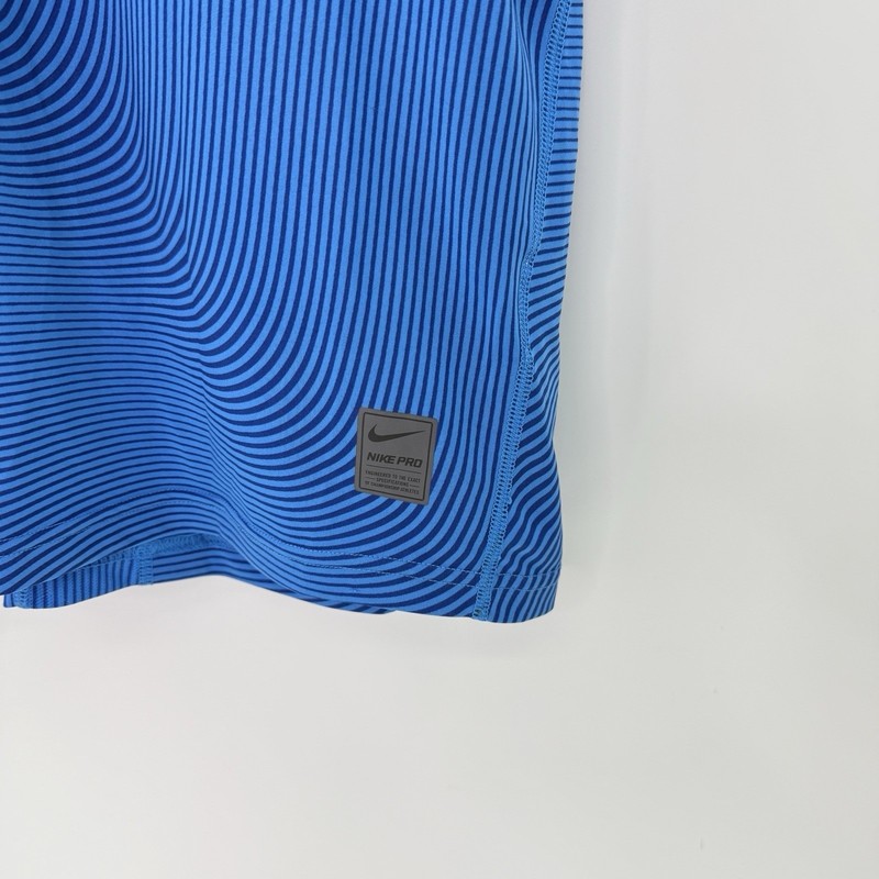 NIKE Pro Men's Blue Black Optical Illusion Stripe Fitted Workout Shirt Top Sz L gallery