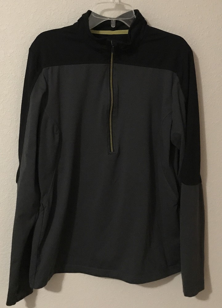Mondetta Men's Grey Black Long Sleeve Quick Drying Stretch Pullover Half Zip 315