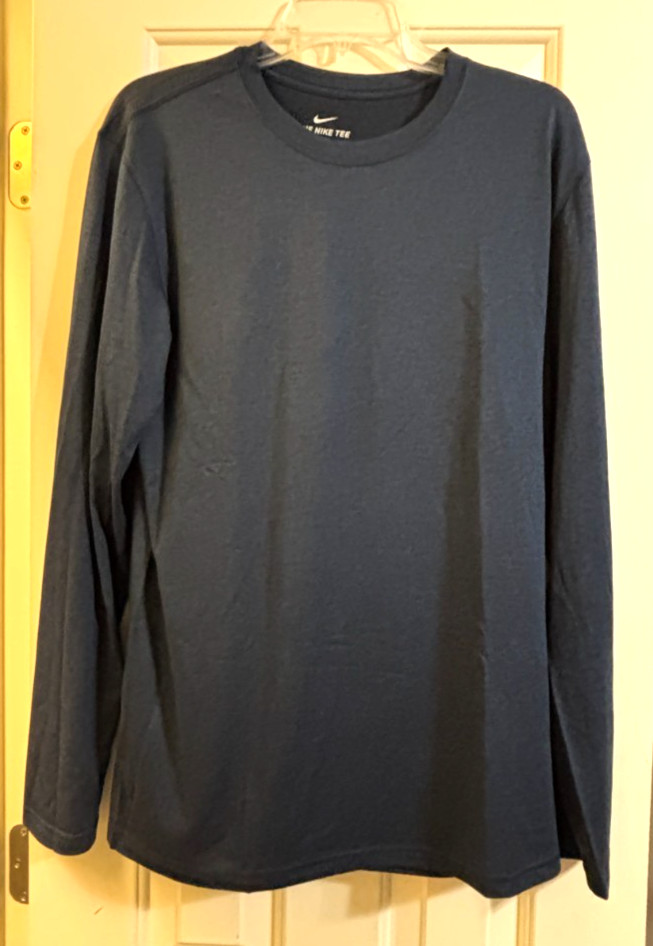 Nike Dri Fit Shirt Navy Blue Long Sleeve Size Mens M Athletic Cut NEW