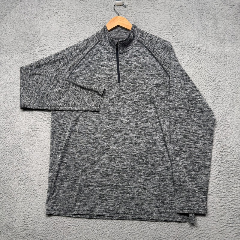 Under Armour Shirt Mens Large Heathered Gray 1/4 Zip Pullover Long Sleeve Mock gallery