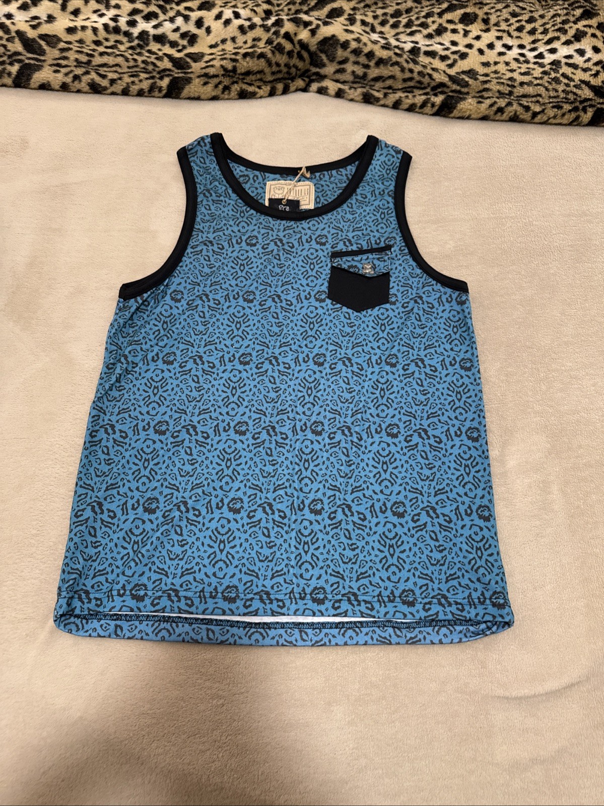 Entree LS Tank Top Cheetah Leopard Animal Print Black Blue Mens Large New Pocket gallery