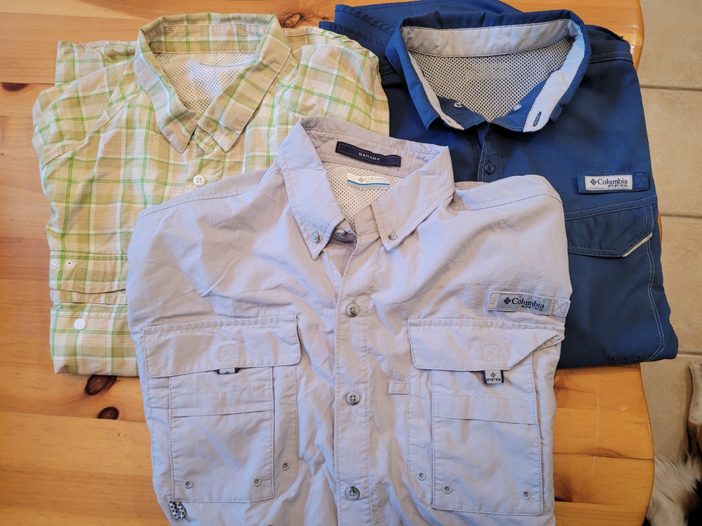 Lot of 3 shirts L Columbia PFG MENS 1 LONG/ 2 Short SLEEVE FISHING SHIRTS