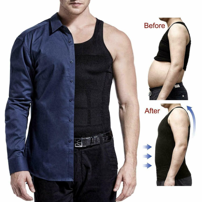 Men's Compression Shirt Slimming Body Shaper Vest Workout Tops Abs Abdomen Tank gallery