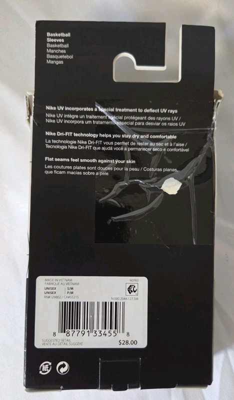 Nike Dri-FIT Elite UV Basketball Arm Sleeve S/M White –New Open Box (One Sleeve) gallery