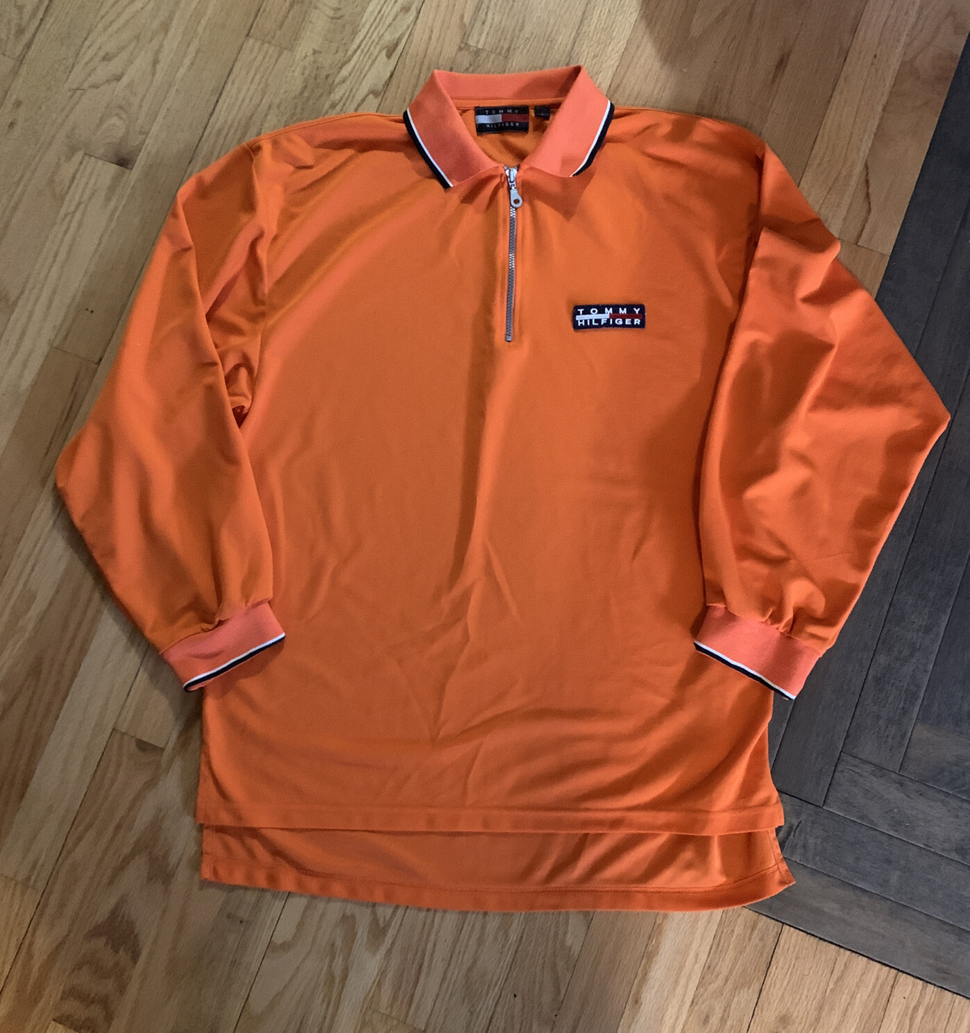 TOMMY HILFIGER 1/4 Zip Pullover Long Sleeve Size Large Orange gallery