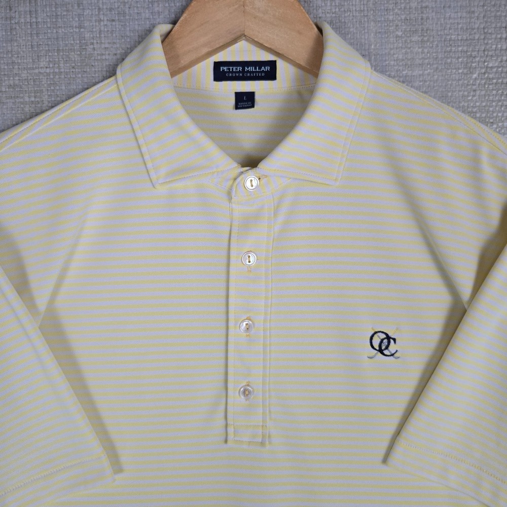 PETER MILLAR Size Large Crown Crafted Polo Shirt Performance Yellow White Golf