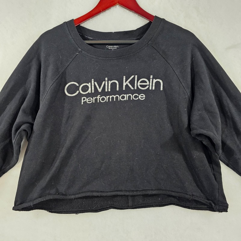 Calvin Klein Performance Womens Cropped Top Long Sleeve Crew Neck Black Medium gallery
