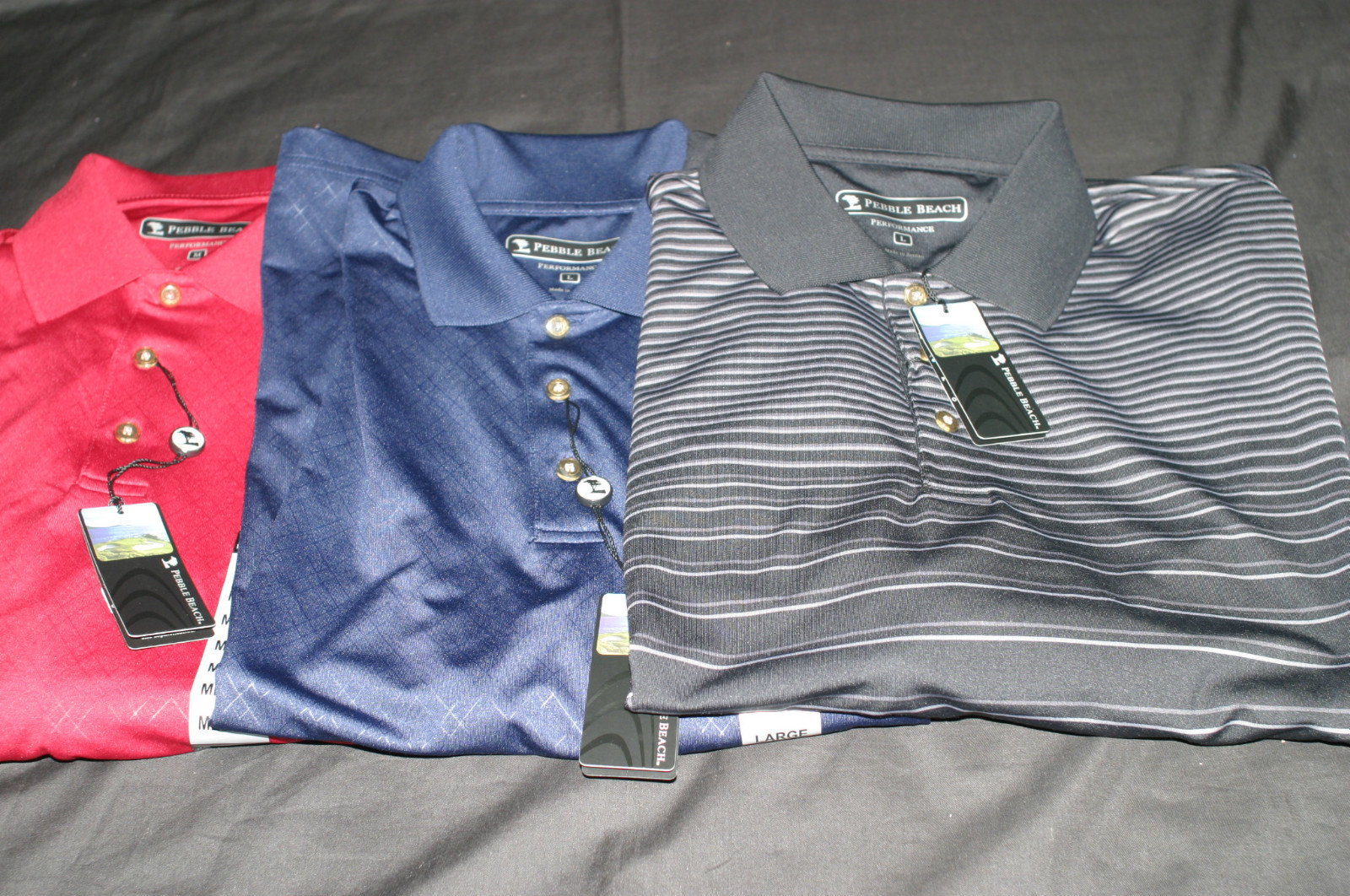 Pebble Beach Performance Dry Fit Polyester Stretch 3 button Golf Polo S/S Shirt gallery
