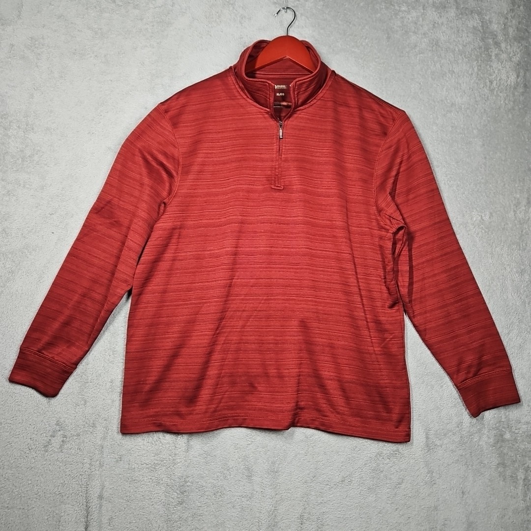 Haggar 1/4 Zip Soft Pullover Subtle Stripes Burnt Umber Stand Up Collar Sz XL gallery