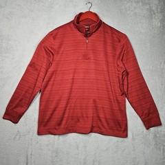 Haggar 1/4 Zip Soft Pullover Subtle Stripes Burnt Umber Stand Up Collar Sz XL