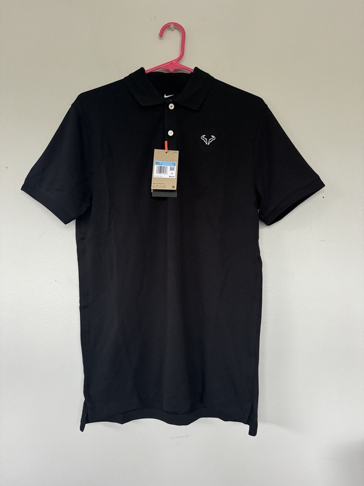 The Nike Polo Rafa Nadal Bull Style DD8532 010 White Black Sz M RARE