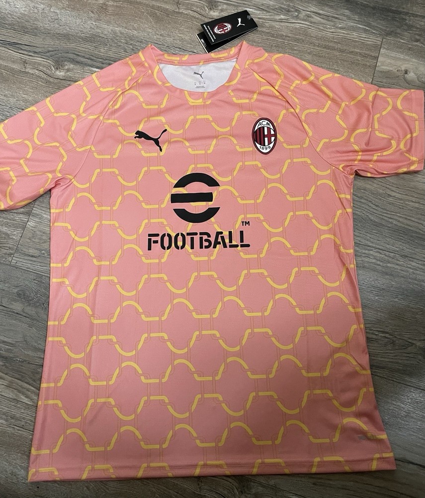 NWT Men's Puma 2025/26 AC Milan Warm Up Jersey - Small - Pink/Yellow
