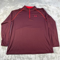 Under Armour Mens XL HeatGear Quarter Zip Pullover Maroon Herringbone Loose Fit
