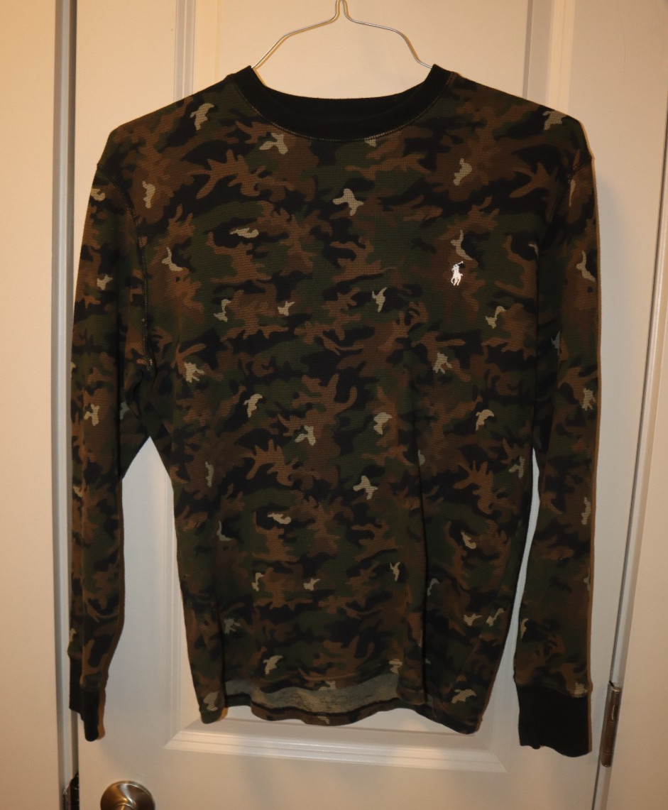 Polo Ralph Lauren Shirt Youth Medium Green Camo Thermal Waffle Knit Pullover gallery