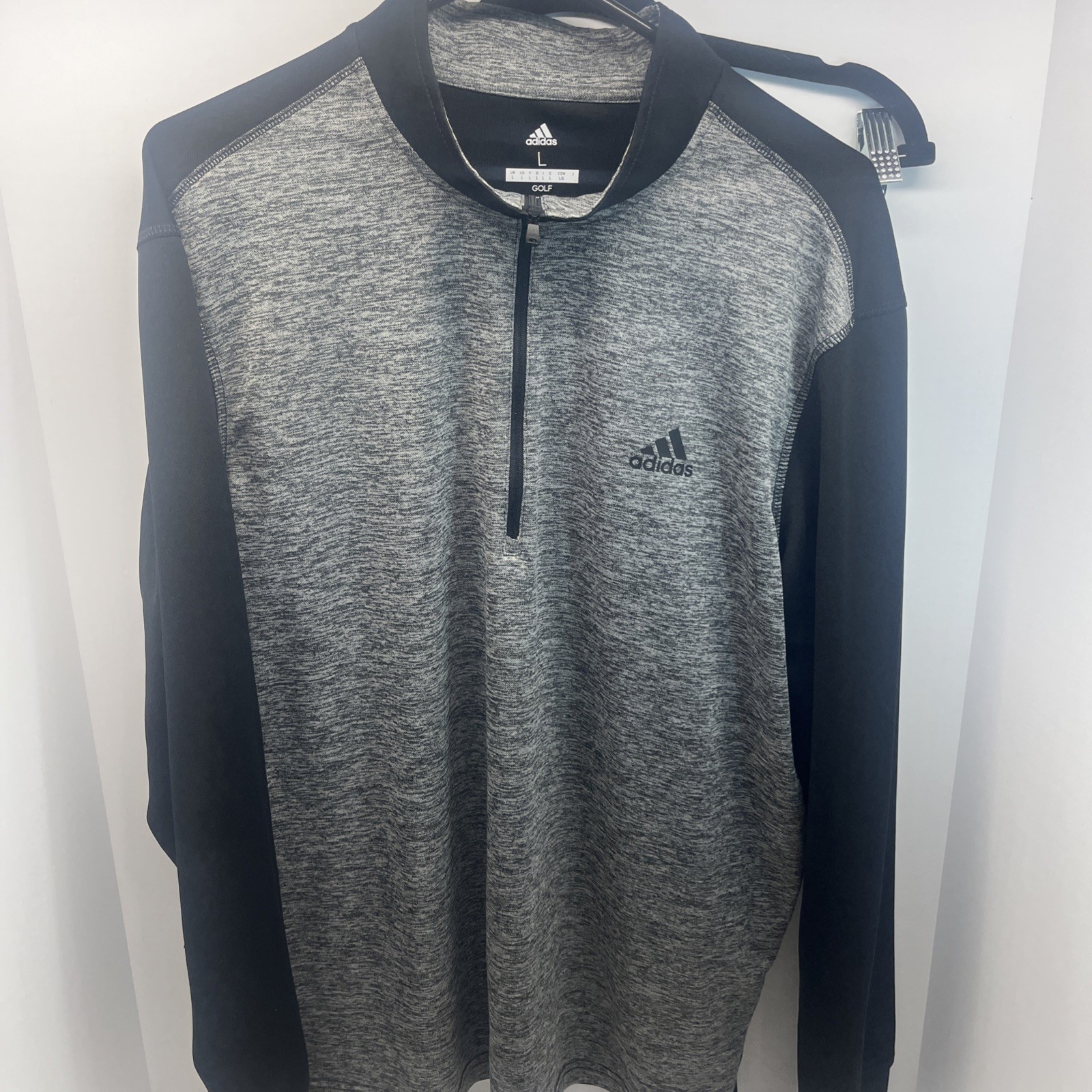 Adidas men's Core 1/4 zip golf pullover in gray and black Size Large gallery