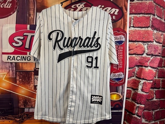 Nickelodeon Rugrats White Mesh Button-Up Baseball Jersey Shirt Mens Large gallery