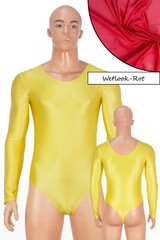 Mens Wet Look String Body Round Neck Long Sleeves Stretch Shiny Elastic Skin Tight