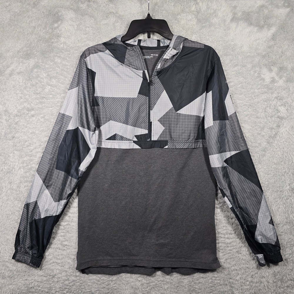 Under Armour Windbreaker Shirt Mens Small Gray Colorblock Wind Anorak Hoodie