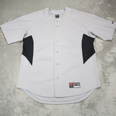 Nike Baseball Jersey Mens Large Gray Solid Full Button Short Sleeve Blank