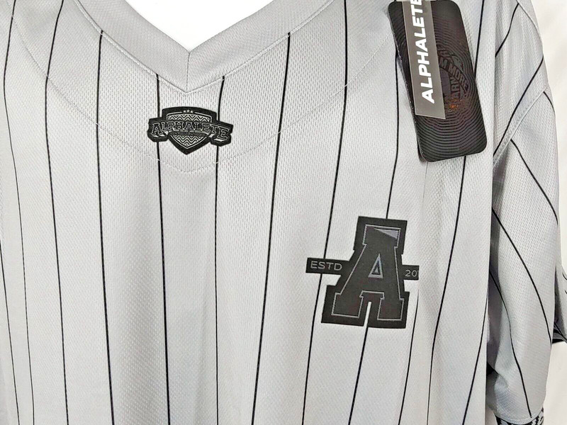 Alphalete Varsity Baseball Jersey T Shirt 15 XL Gray Pin Striped NFL New Graphic gallery