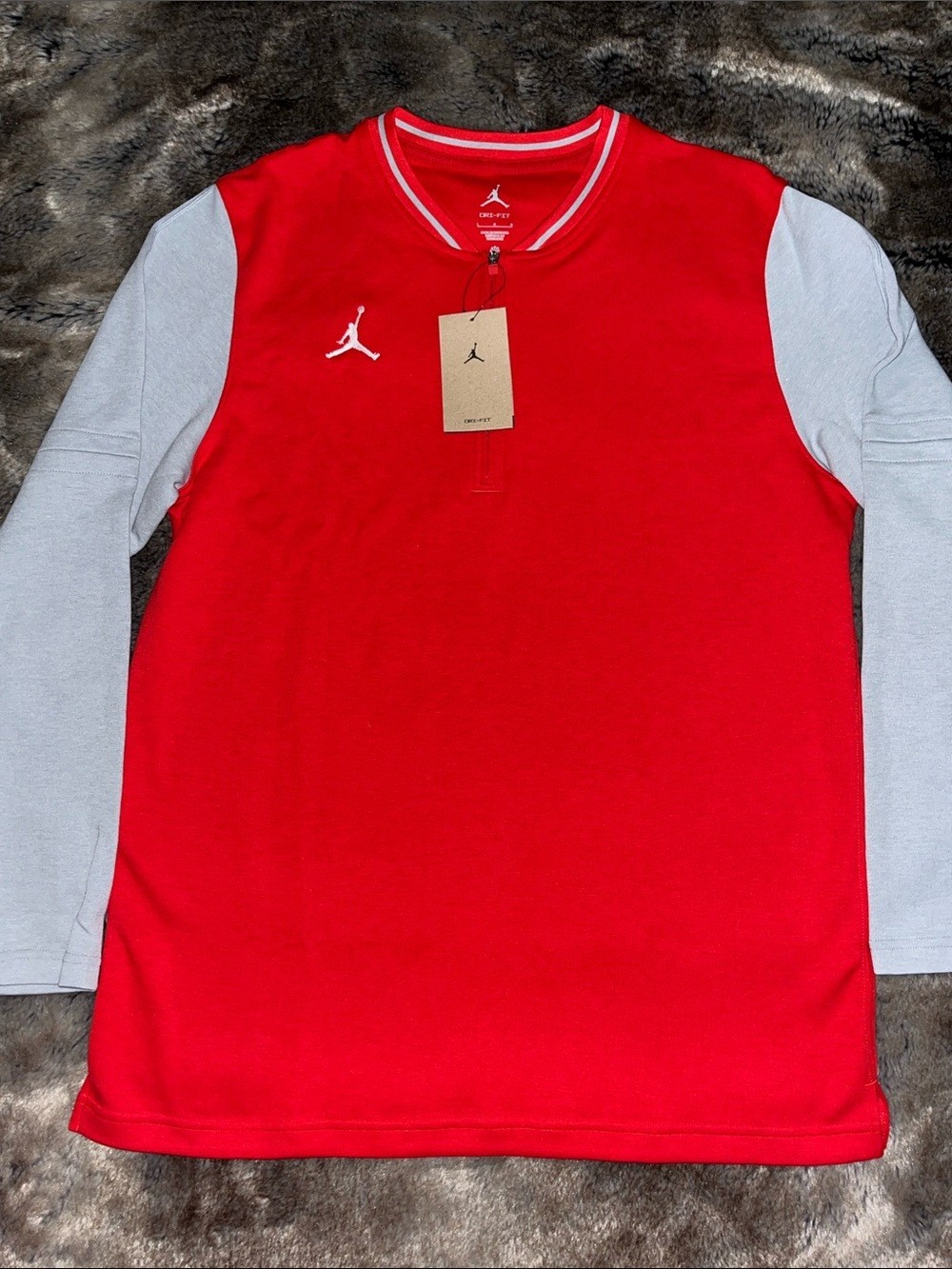 Nike Jordan Pregame Pullover Men's L Football 1/4 Zip shirt Red Gray FN7486 $85 gallery